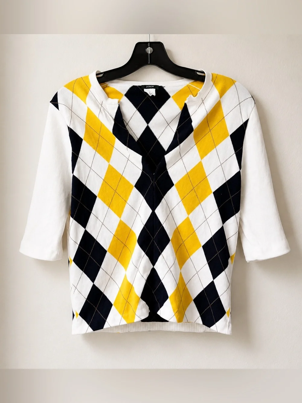 Vintage Y2K J. Crew argyle pattern cardigan with three quarter length sleeves- M